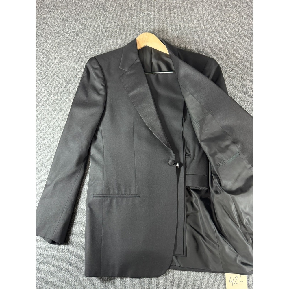 High Society Vintage Men's 2pc Tuxedo Black 42L Pleated Pants 32x31 Formal